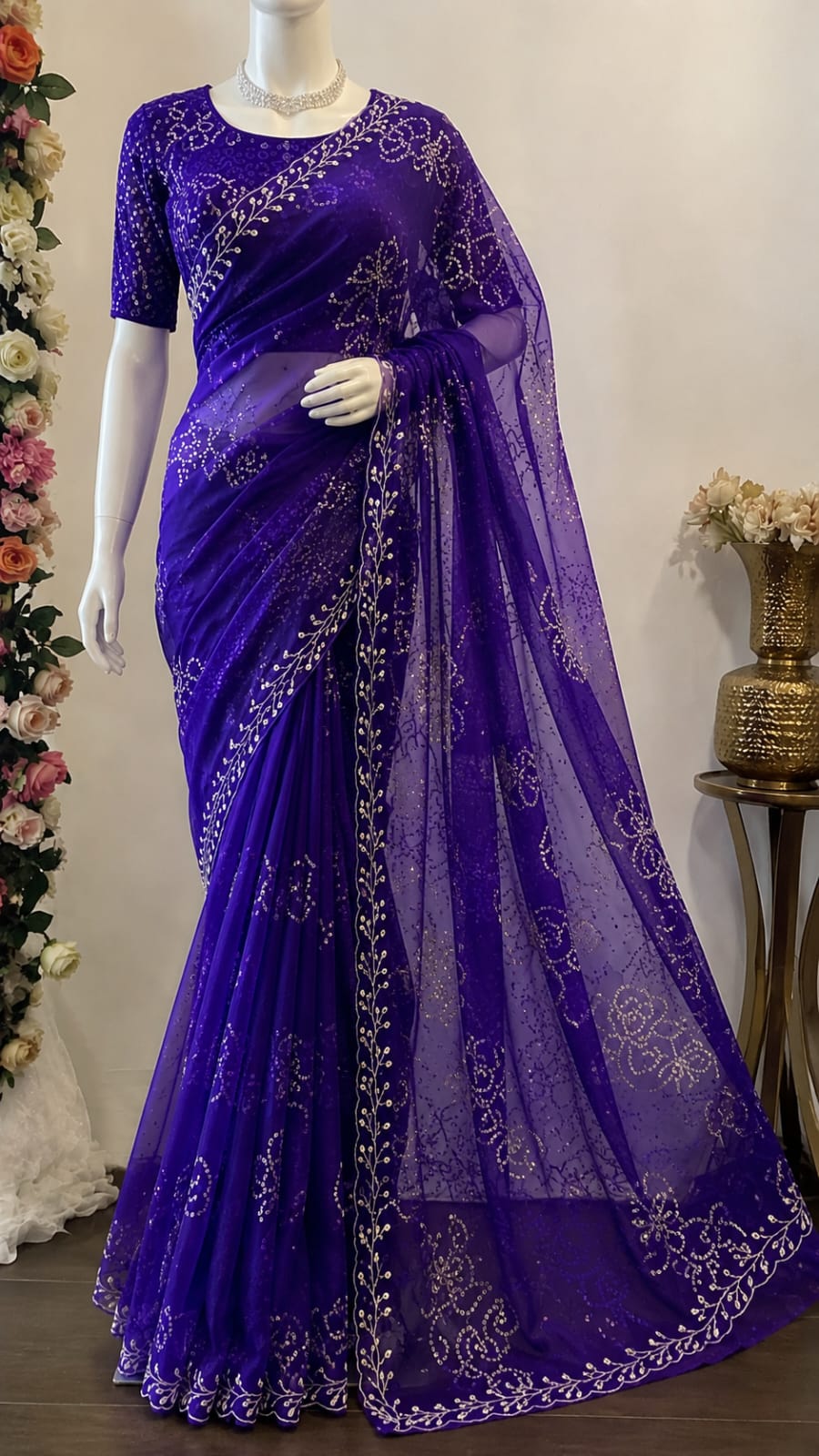 The Purple Sequin Net Saree