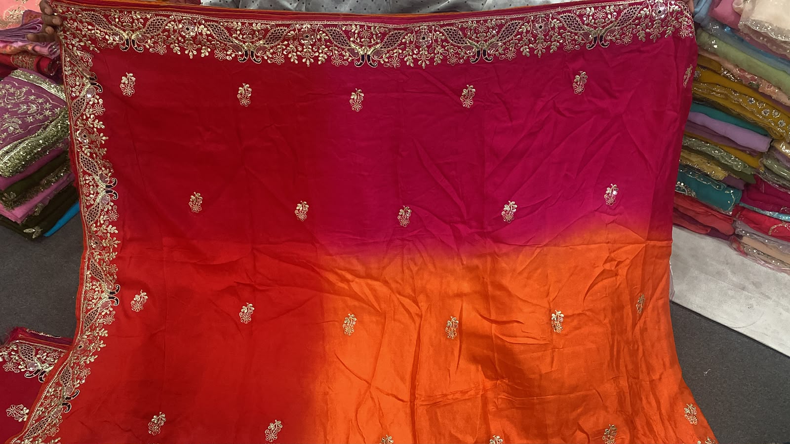 The Sunset Ombré Gota-Patti Saree detail